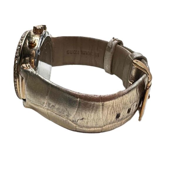 Michael Kors MK Watch Rose Gold Rhinestone CZ Chronograph Leather New Battery - Picture 2 of 12